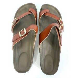 Madden Sandals Womens Cognac Brown‎ Size 10 M Bryceee Platform Flat Sock Lining